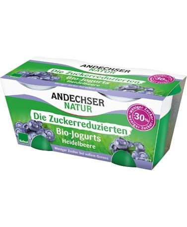 Joghurt mit Heidelbeeren mit reduziertem Zuckergehalt 38% Fett BIO 2x125 g ANDECHSER