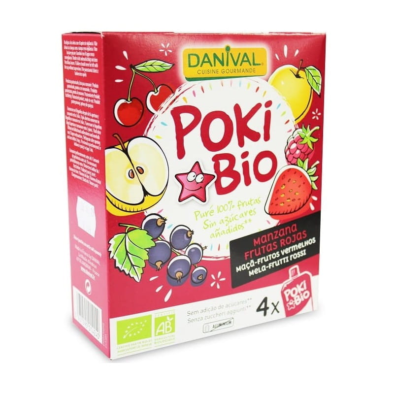 Apfelpüree mit roten Früchten und schwarzen Johannisbeeren ohne Zuckerzusatz BIO 4x90 g - DANIVAL