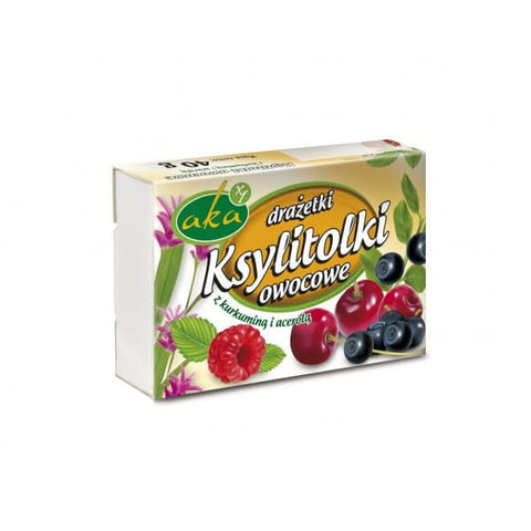 Xylit Pulver Dragees 0% Fruchtzucker mit Kurkuma und Acerola 40g AKA