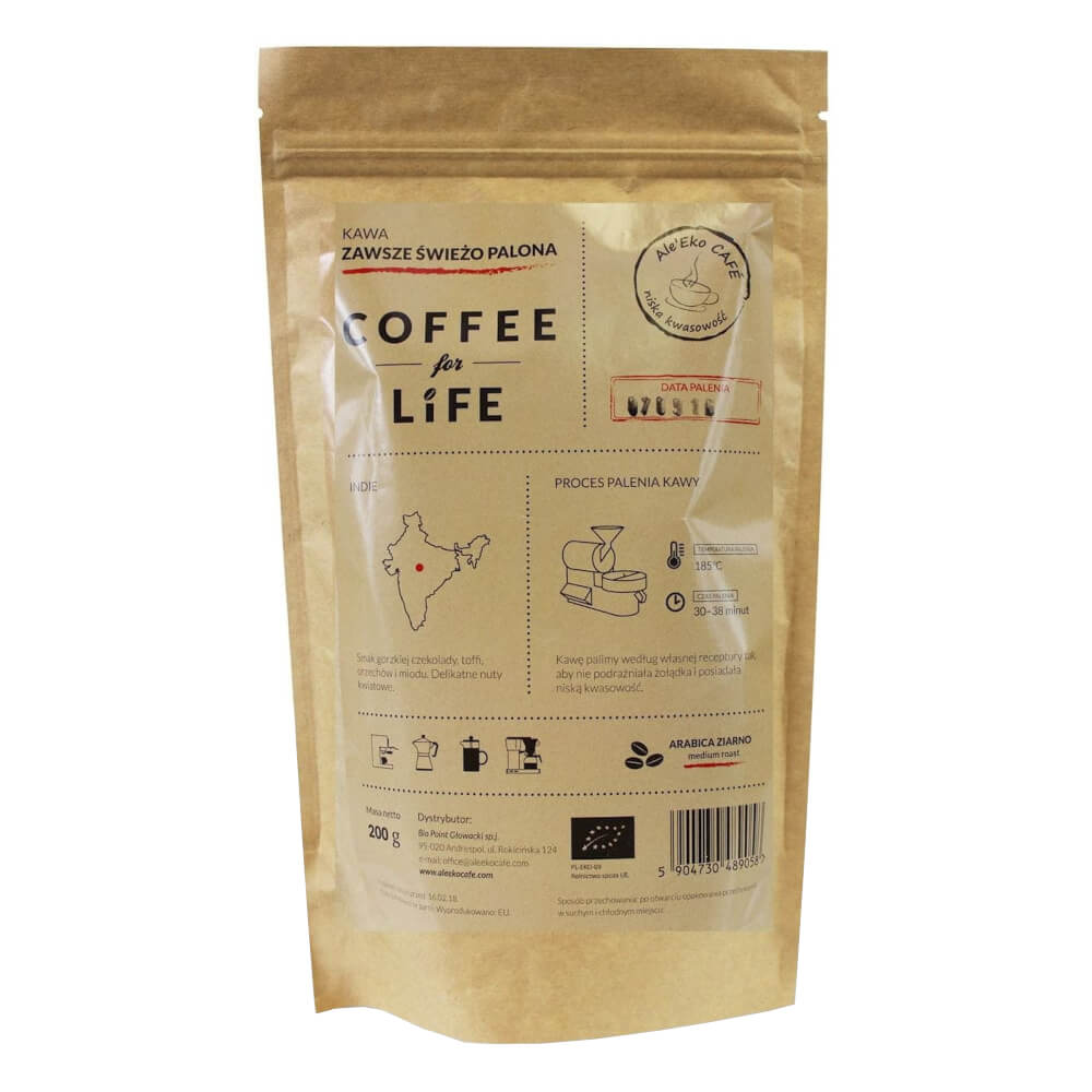 Kaffee 100% Arabica-Bohnen Indien BIO 200 g - ALE EKO CAFE