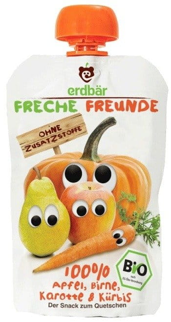 Saftmousse für Kinder Apfel Birne Karotte Kürbis 100g ECO FRECHE FREUNDE ERDBAR