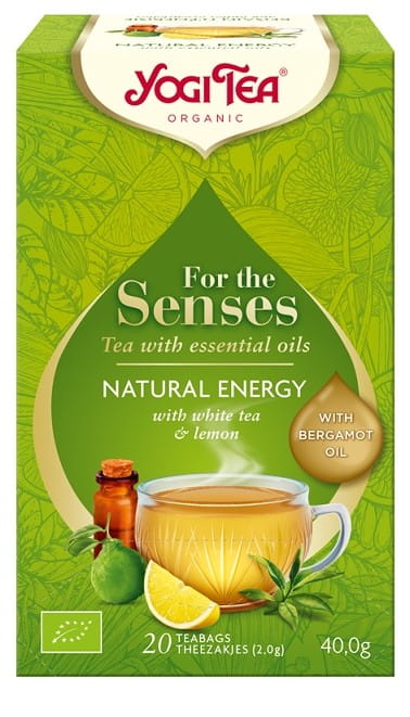 Weißer Tee für die Sinne, natürliche Energie mit Kräutern, Zitronen- und Bergamotteöl (für die Sinne natürliche Energie) BIO (20 x 2 g) 40 g - Yogi te