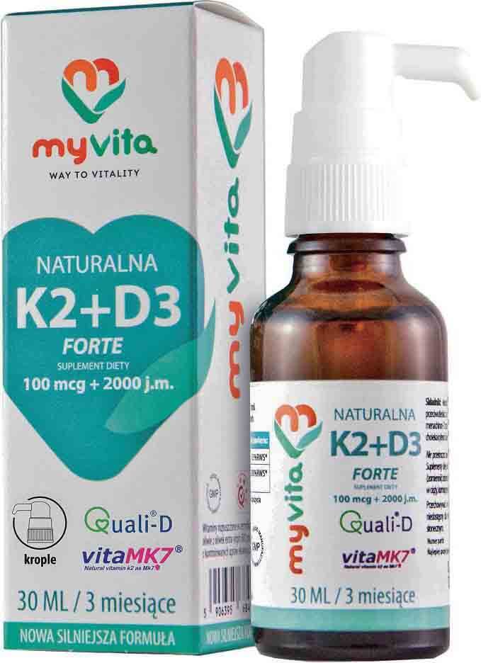 Natürliches Vitamin K2 K - 2 100mcg + D3 D - 3 2000iu 30 ml MYVITA