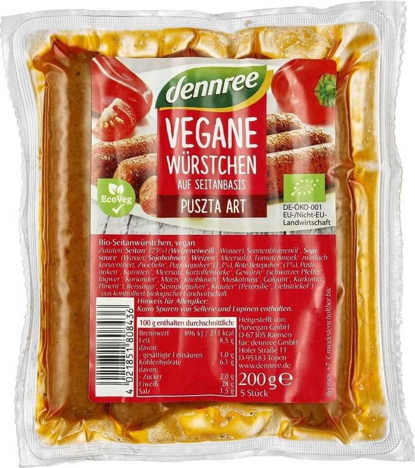 Vegane Bratwürste mit würzigem Seitan BIO 200 g - DENNREE