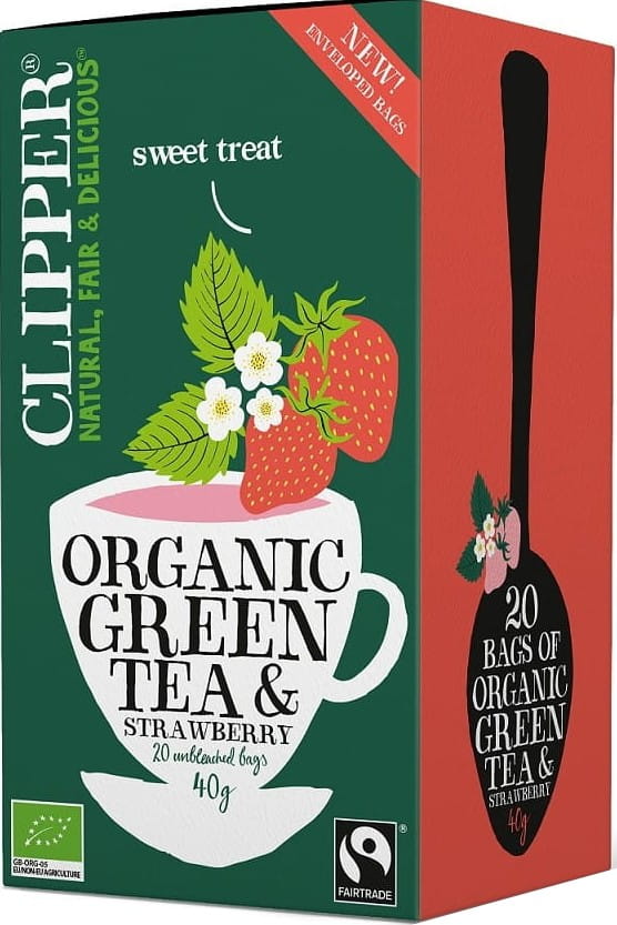 Grüner Tee mit Erdbeere fair gehandelt BIO 40 g (20 x 2 g) - CLIPPER