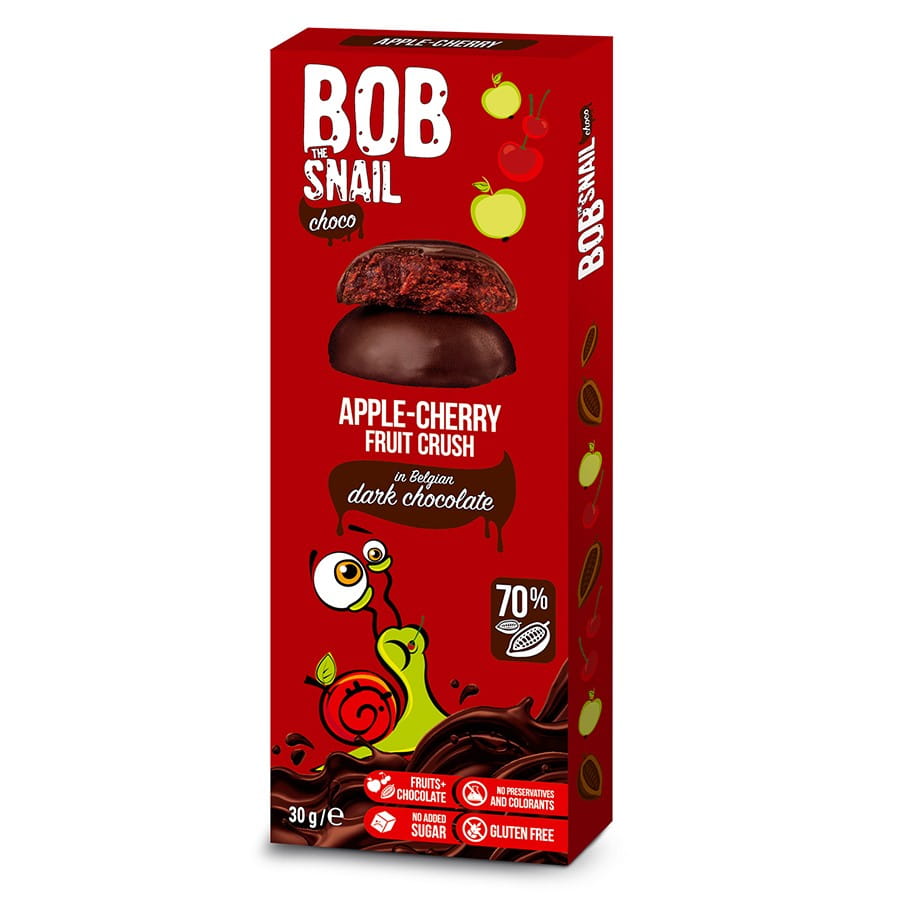 Apfel-Kirsch-Snack mit dunkler Schokolade 30 g BOB SNAIL