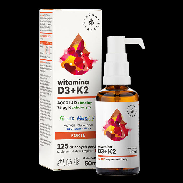 Vitamin D3 4000 iu + K2 FORTE auf MCT-Öl - Tropfen 50 ml AURA HERBALS