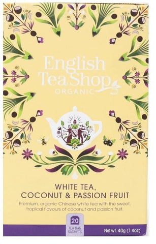 White tea with lemongrass, cocoa, ginger, passion fruit and coconut (20x2) ORGANIC 40 g ENGLISH TEA SHOP