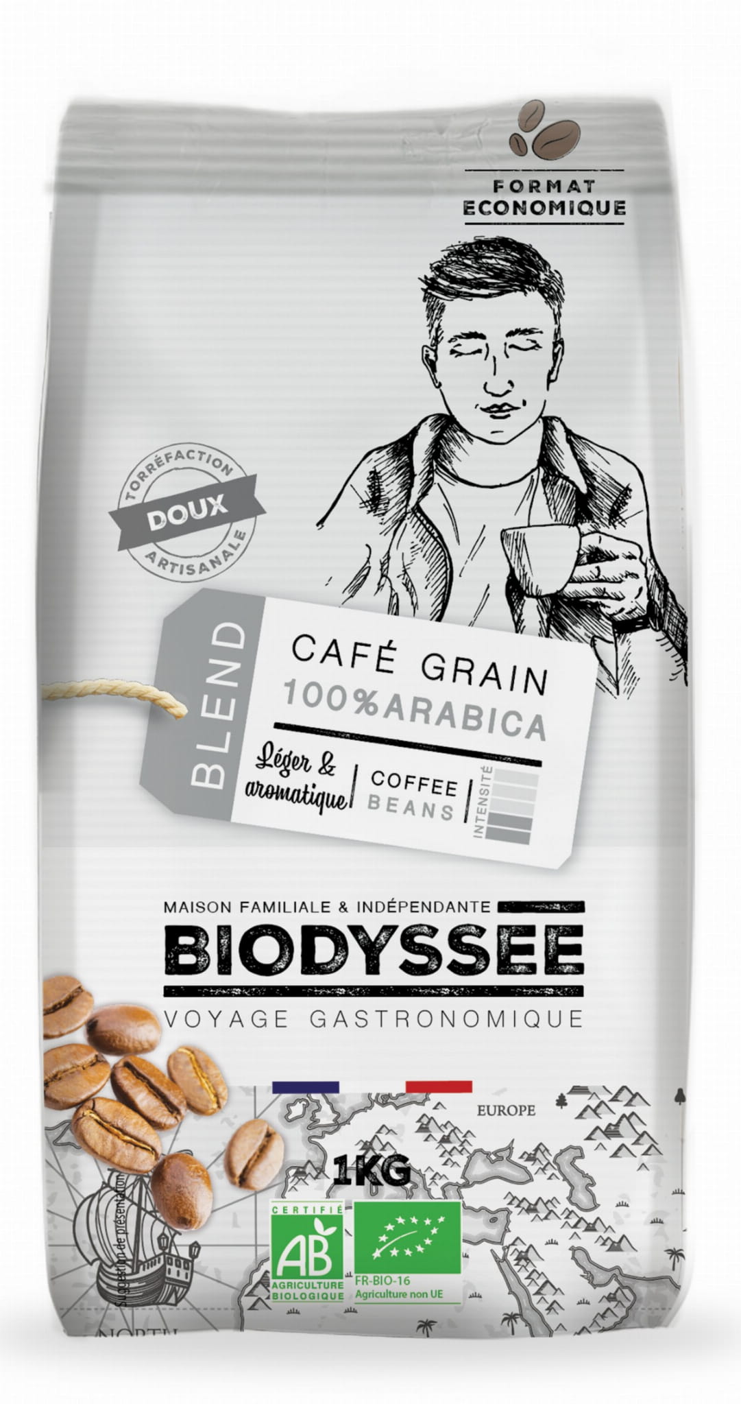 Café 100% granos arábica suaves 1 kg ECO BIODYSSEE