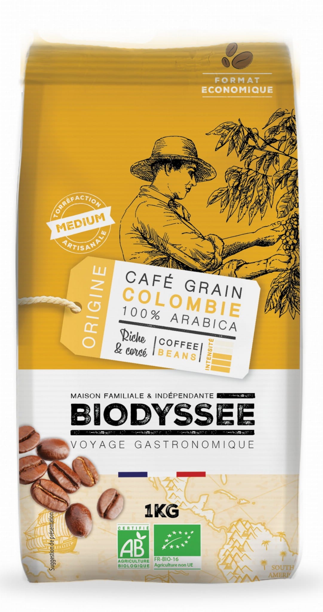 Káva 100% Arabica Kolumbijská zrna 1 kg ECO BIODYSSEE