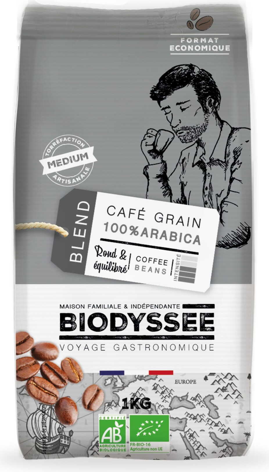 Coffee 100% Arabica beans 1 kg ECO BIODYSSEE