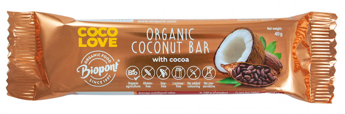 Sale coconut bar with cocoa gluten free BIO 40 g - BIO PONT