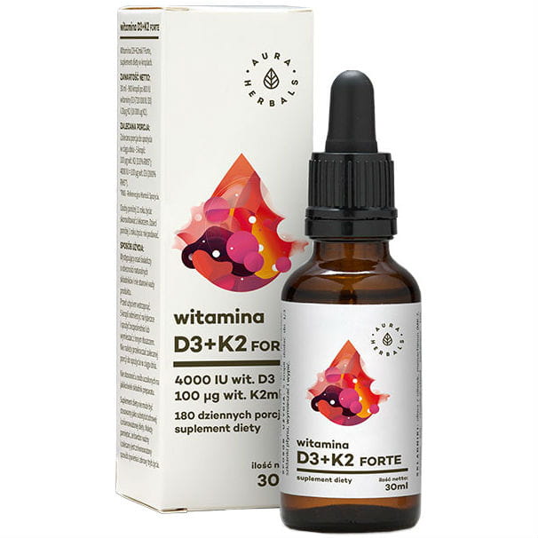 Vitamin D3 + K2MK7 flüssig K2 - MK7 FORTE 30 ml 900 Tropfen AURA HERBALS